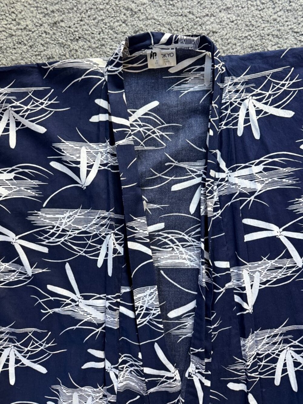 Authentic IN TOKYO Japanese Yukata Kimono Robe Blue Dragonfly Print - Men's L 58 - Picture 4 of 7